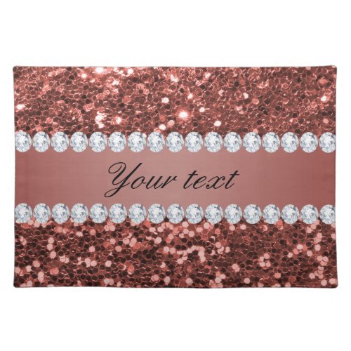 Rose Gold Faux Glitter and Diamonds Personalized Placemat