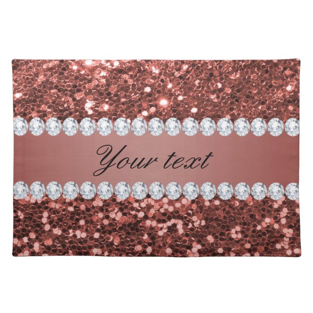 Rose Gold Faux Glitter and Diamonds Personalized Placemat (Front)