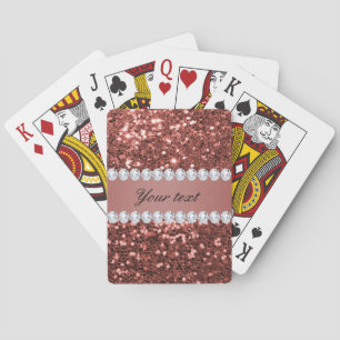 Rose Gold Faux Glitter and Diamonds Personalized Poker Cards