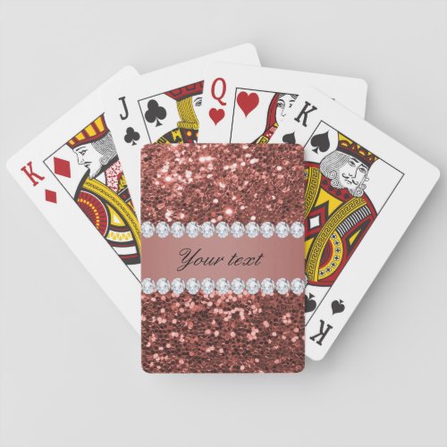 Rose Gold Faux Glitter and Diamonds Personalized Poker Cards