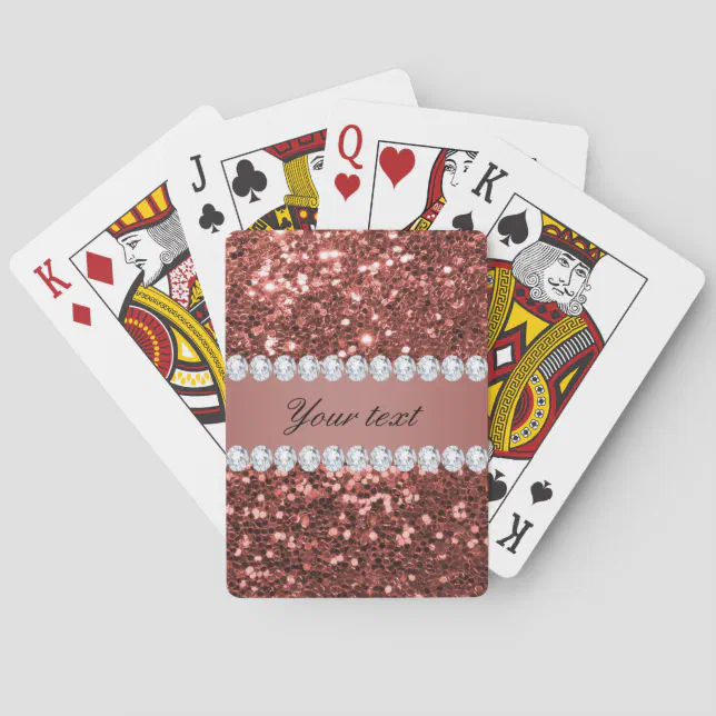 Playing Cards Rhinestone Rose Gold Faux Glitter and Diamonds Personalized Poker Cards | Zazzle