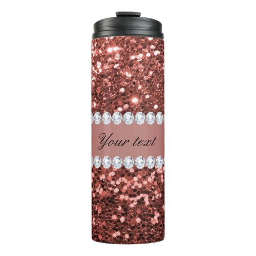 Rose Gold Faux Glitter and Diamonds Personalized Thermal Tumbler