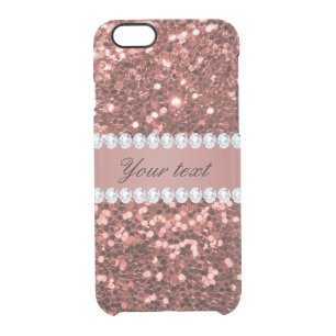 Rose Gold Faux Glitter and Diamonds Personalized Clear iPhone 6/6S Case