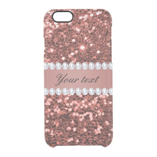 Rose Gold Faux Glitter and Diamonds Personalized Clear iPhone 66S Case