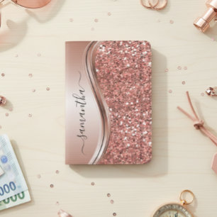 Rose Gold Faux Glitter Bling Handwritten name  Passport Holder