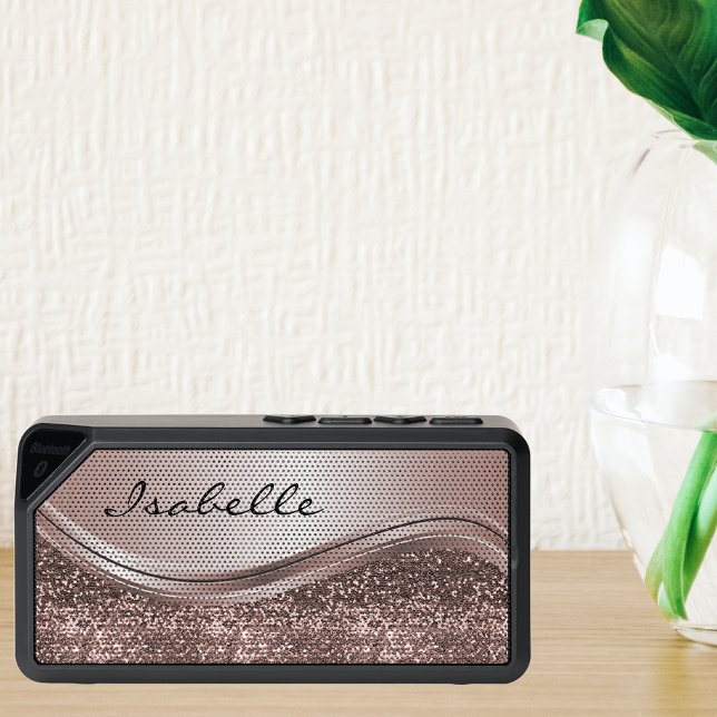 Rose Gold Faux Glitter Bling Personalized Metal Bluetooth Speaker (Creator Uploaded)