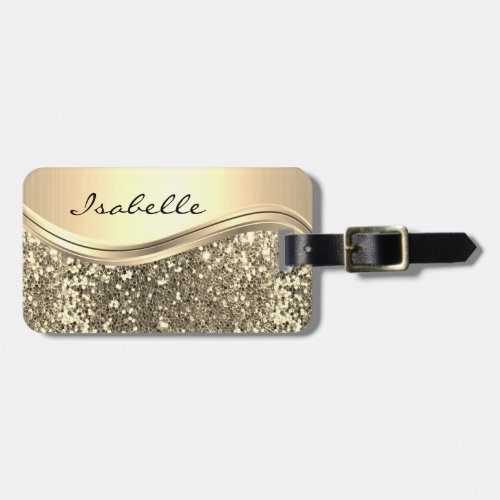 Rose Gold Faux Glitter Bling Personalized Metal Luggage Tag