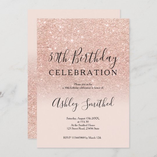 Rose gold faux glitter blush ombre 30th birthday invitation | Zazzle.com