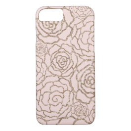 Rose Gold Faux Glitter | Blush Pink Floral Lattice iPhone 7 Case