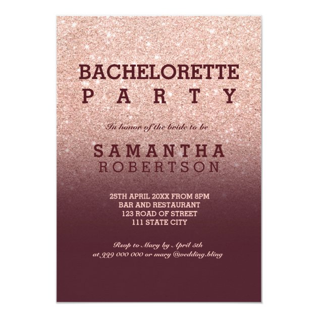 Rose Gold Faux Glitter Burgundy Bachelorette Party Invitation
