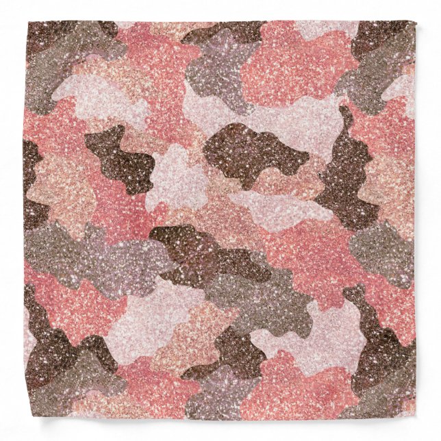 Rose Gold Faux Glitter Camo Camouflage Bandana (Front)