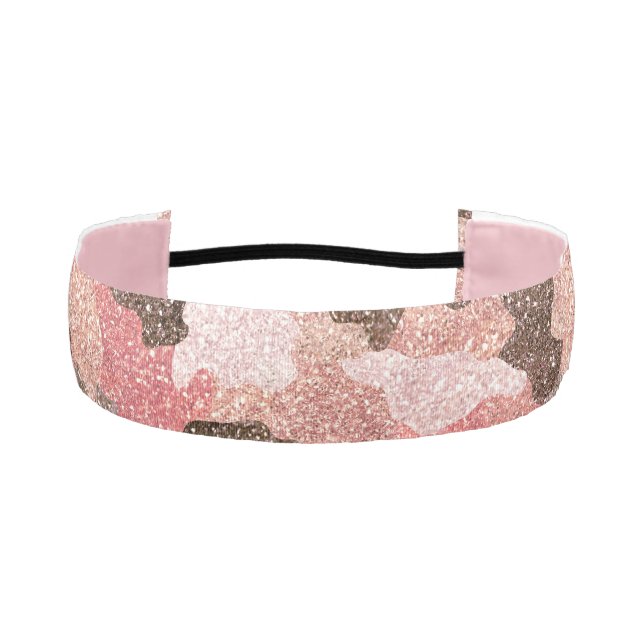 Rose Gold Faux Glitter Camo Girly Camouflage Glam Athletic Headband (Front)