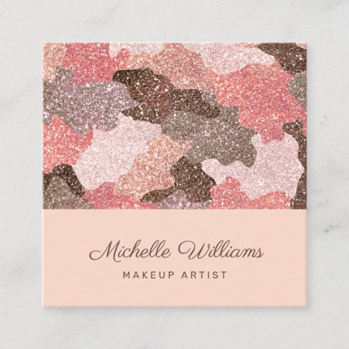 Rose Gold Faux Glitter Camouflage Professional Square Business Card