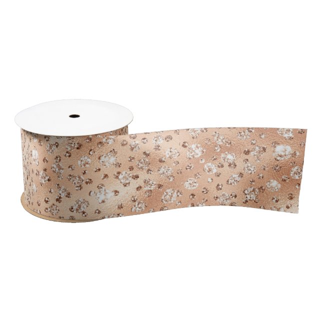 Rose Gold Faux Glitter Cheetah Spots Satin Ribbon (Spool)