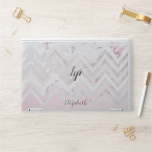 Rose Gold Faux Glitter Chevron Pink Monogram HP Laptop Skin