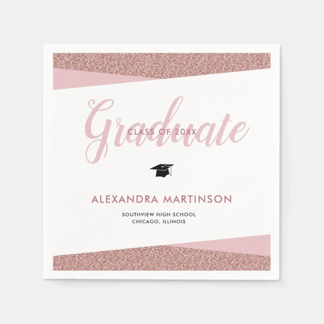 Rose Gold Faux Glitter class of 2026 Graduation Napkins (Front)