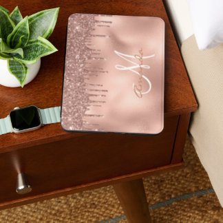 Rose Gold Faux Glitter Drips Personalized Monogram Kindle Cover