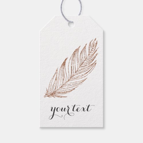 Rose Gold Faux Glitter Feather Gift Tags