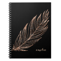 Rose Gold Faux Glitter Feather Personalized Notebook