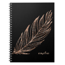 Rose Gold Faux Glitter Feather Personalized Notebook Rose Gold Faux Glitter Feather Personalized Notebook