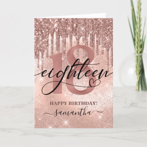 Rose Gold Faux Glitter  Foil 18th Birthday Card