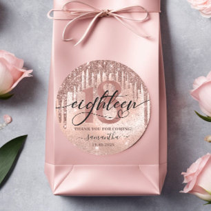 Rose Gold Faux Glitter & Foil 18th Birthday Party Classic Round Sticker