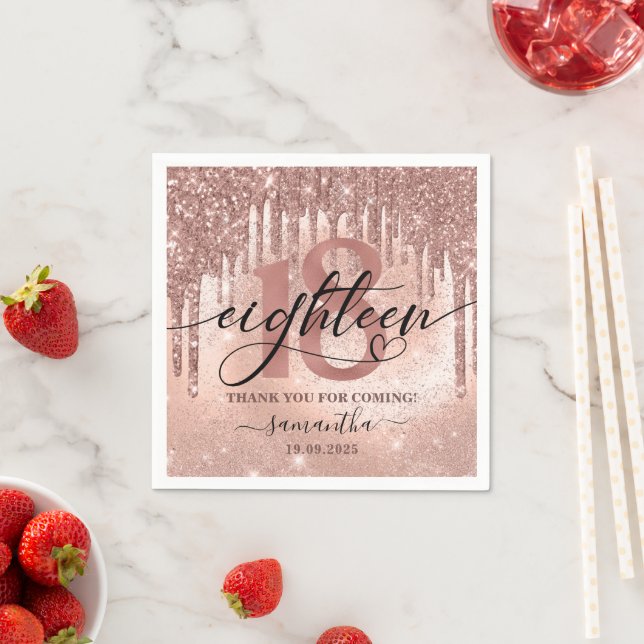 Rose Gold Faux Glitter & Foil 18th Birthday Party  Napkins (Insitu)