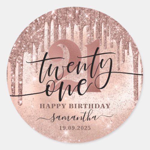 Rose Gold Faux Glitter  Foil 21st Birthday   Classic Round Sticker