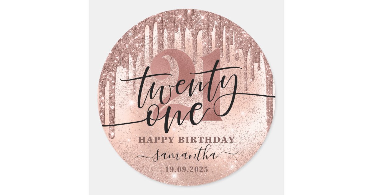 Rose Gold Faux Glitter & Foil 21st Birthday Classic Round Sticker | Zazzle