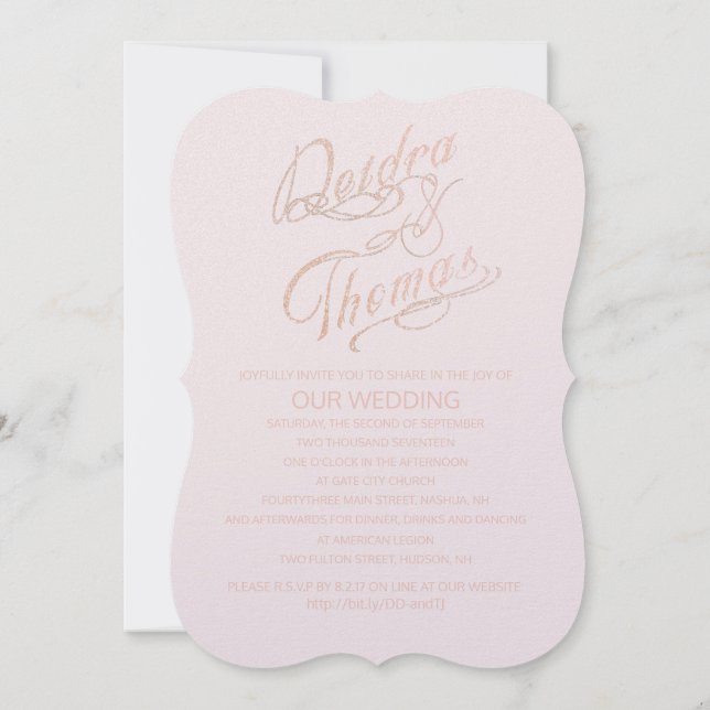 Rose Gold Faux Glitter Gem Invitations (Back)