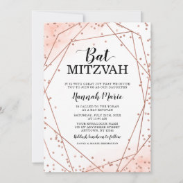 Rose Gold Faux Glitter Geometric Bat Mitzvah Invitation