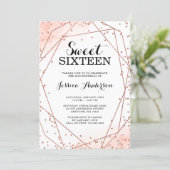 Rose Gold Faux Glitter Geometric Sweet 16 Birthday Invitation (Standing Front)