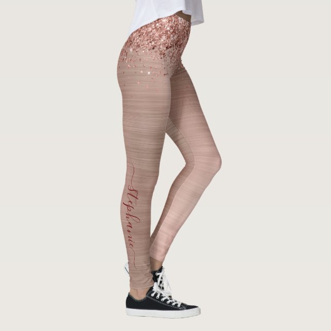 Rose Gold Faux-Glitter Girly Glam Monogram Leggings (Right)