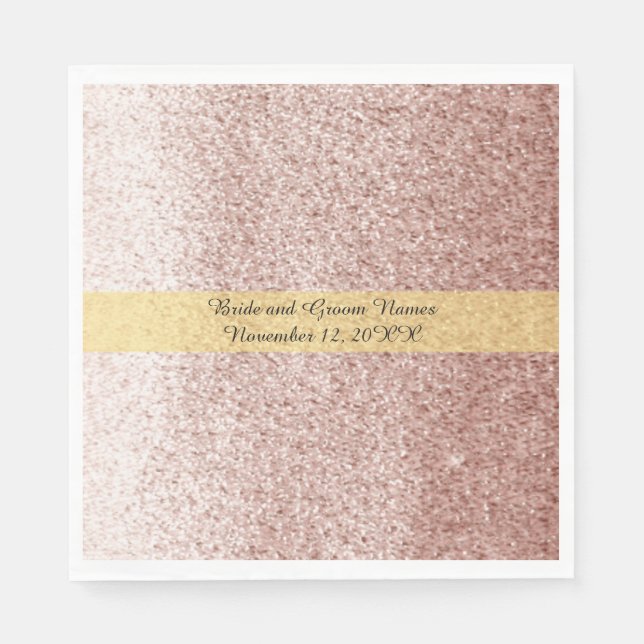 Rose Gold Faux Glitter Gold Band Paper Napkins (Front)