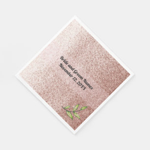 Rose Gold Faux Glitter Green Leaves Napkins
