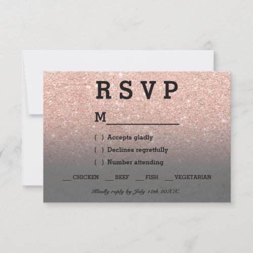 Rose gold faux glitter grey cement RSVP wedding