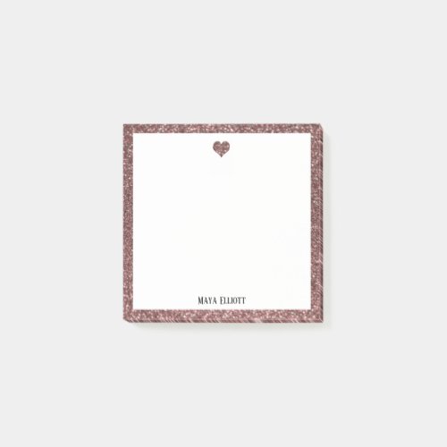 Rose Gold Faux Glitter Heart  Border w White Post_it Notes