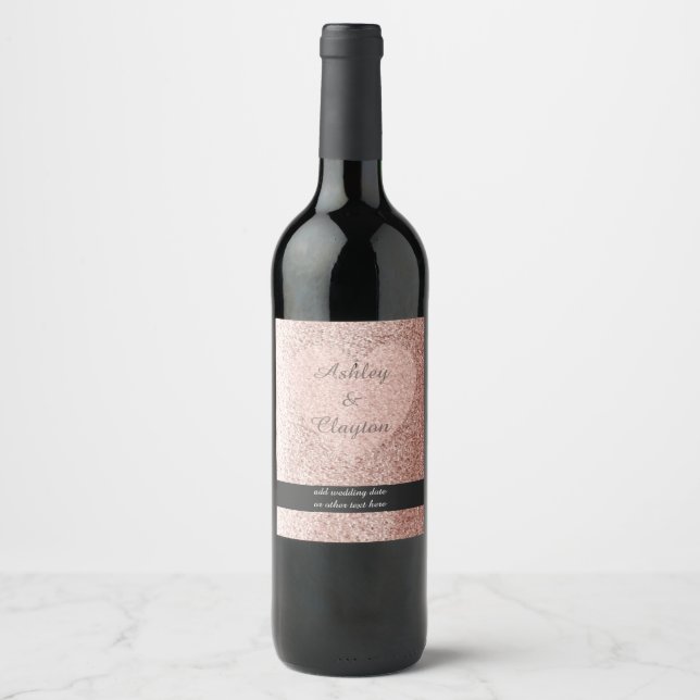 Rose Gold Faux Glitter Heart Wine Label (Front)