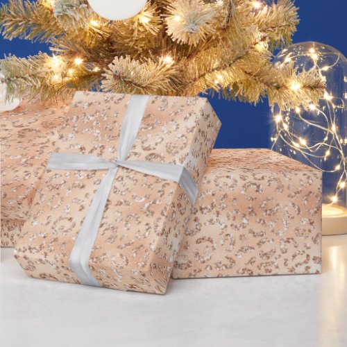 Rose Gold Faux Glitter Leopard Print Wrapping Paper