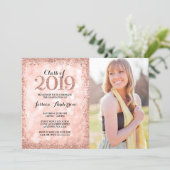 Rose Gold Faux Glitter Light 2019 Photo Graduation Invitation (Standing Front)
