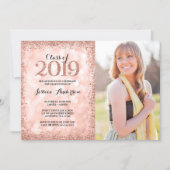 Rose Gold Faux Glitter Light 2019 Photo Graduation Invitation (Front)