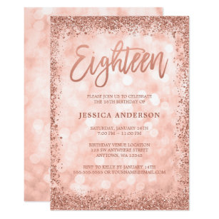 18th Amp 19th Century Porn - Rose Gold Faux Glitter Lights 18th Birthday Invitation