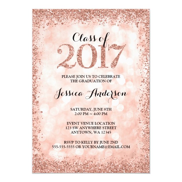 Rose Gold Faux Glitter Lights 2018 Graduation Card (front side)