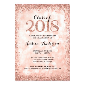 Rose Gold Faux Glitter Lights 2018 Graduation Card