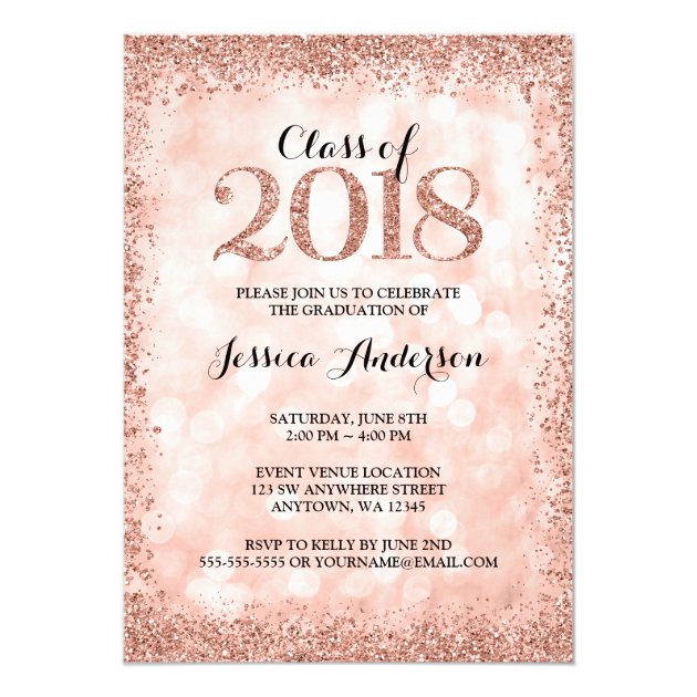 Rose Gold Faux Glitter Lights 2018 Graduation Invitation