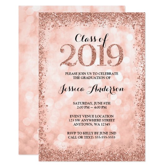 Rose Gold Faux Glitter Lights 2019 Graduation Invitation Zazzle Com