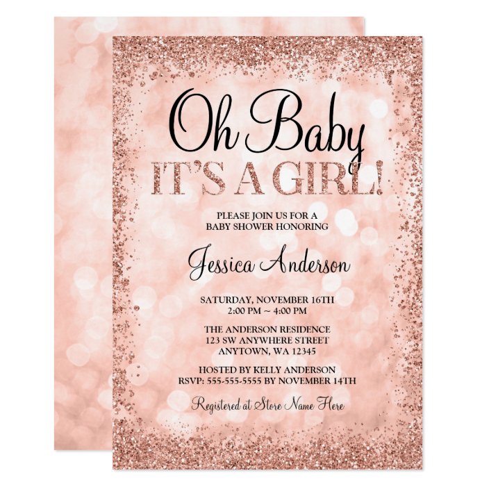 rose gold and pink baby shower invitations