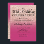 Rose gold faux glitter magenta ombre 30th birthday invitation<br><div class="desc">A modern,  original and simple faux rose gold glitter ombre 30th birthday invitation on a fully customizable magenta pink color background. Thirtieth!</div>