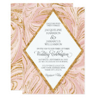 Rose Gold Faux Glitter Marble Blush Paper Wedding Card