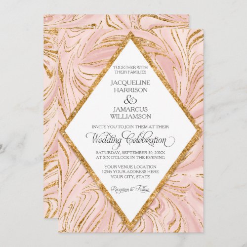 Rose Gold Faux Glitter Marble Blush Paper Wedding Invitation